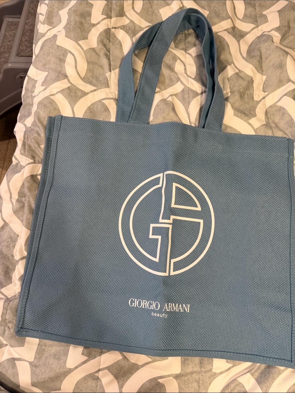 Giorgio Armani Blue Canvas Tote with Signature Logo